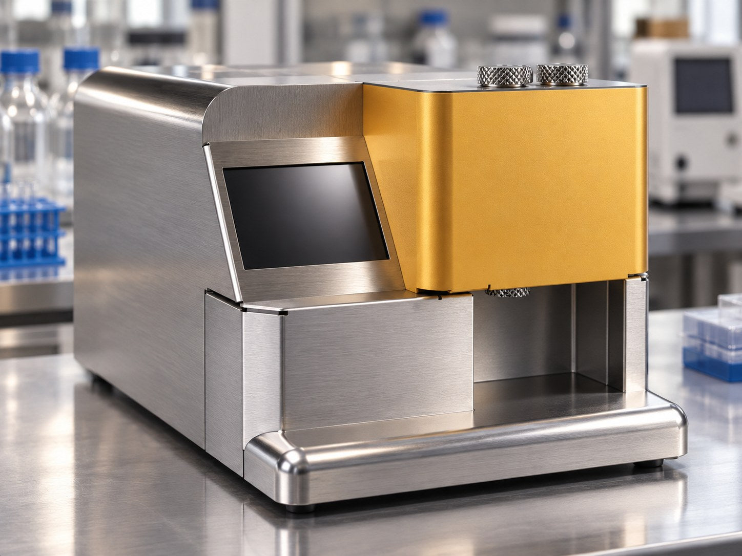 Rendering of the Texarome benchtop CO₂ extractor on a laboratory bench